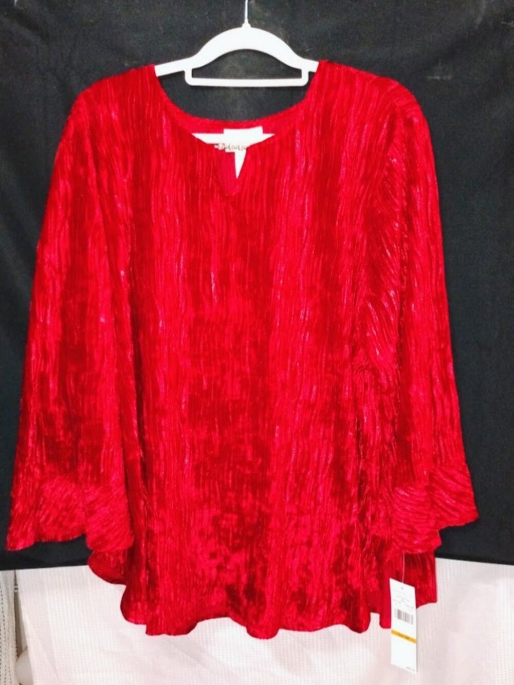 Alfred Dunner Runway Ready Crushed Velvet Beaded Split Neck Top